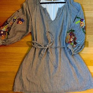 Anthropologie Tie-waste embroidered dress
